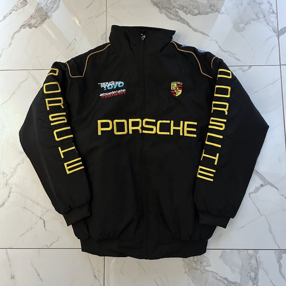 Porsche Black Racing Jacket – Vintage Embroidered Bomber NWOT